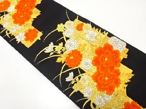 アンティーク　短冊に牡丹・菊模様織り出し袋帯（着用可）